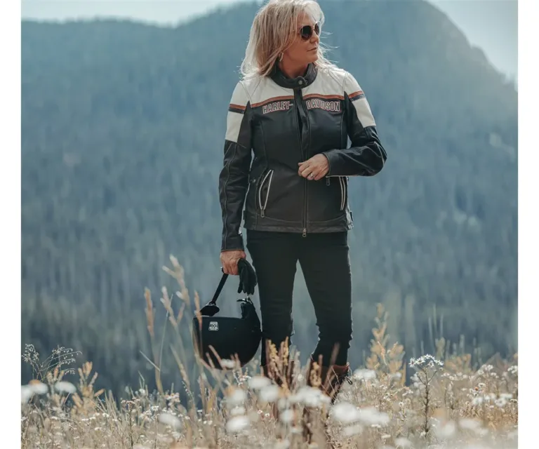 Harley-Davidson Women's H-D Miss Enthusiast III Leather Riding Jacket in Colorblock - Harley Black & Cloud Dancer, product image 8.