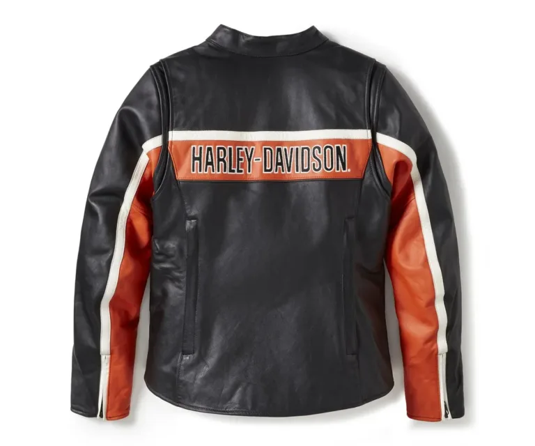 Harley-Davidson Women's H-D Trenton Leather Riding Jacket in Colorblock - Harley Black & Vintage Orange, product image 2.