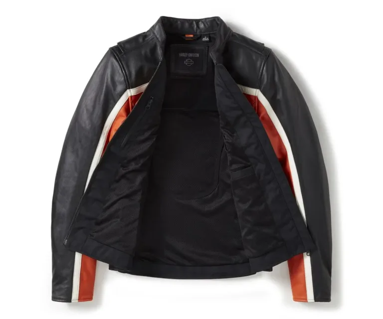 Harley-Davidson Women's H-D Trenton Leather Riding Jacket in Colorblock - Harley Black & Vintage Orange, product image 2.