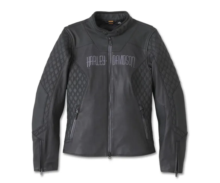 Harley-Davidson Women's Willie G Skull Graphic Leather Riding Jacket in Harley Black, product image 1.
