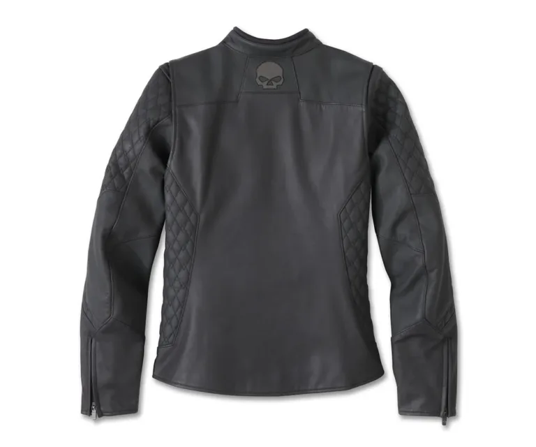Harley-Davidson Women's Willie G Skull Graphic Leather Riding Jacket in Harley Black, product image 2.