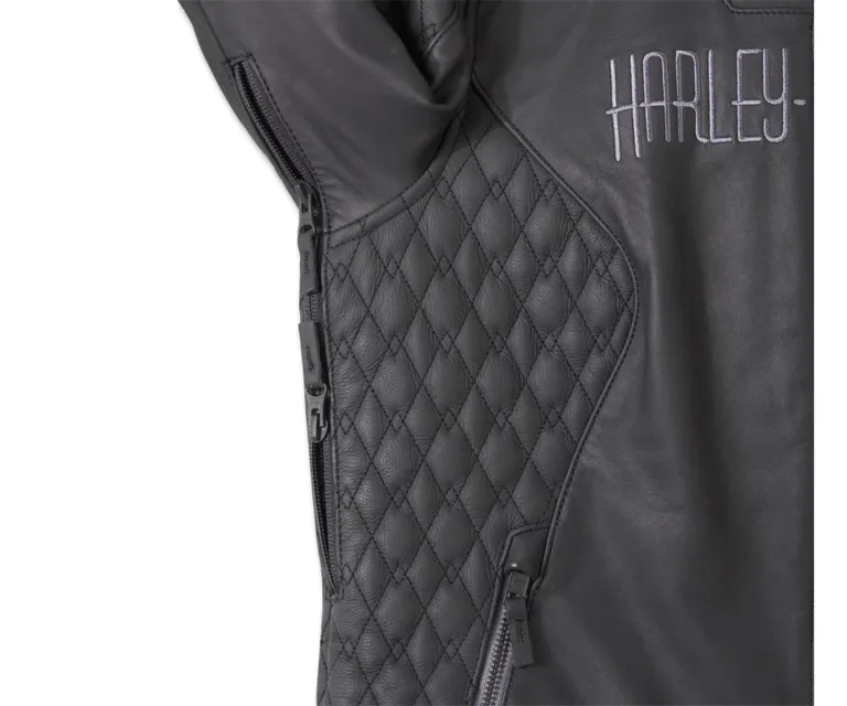 Harley-Davidson Women's Willie G Skull Graphic Leather Riding Jacket in Harley Black, product image 4.