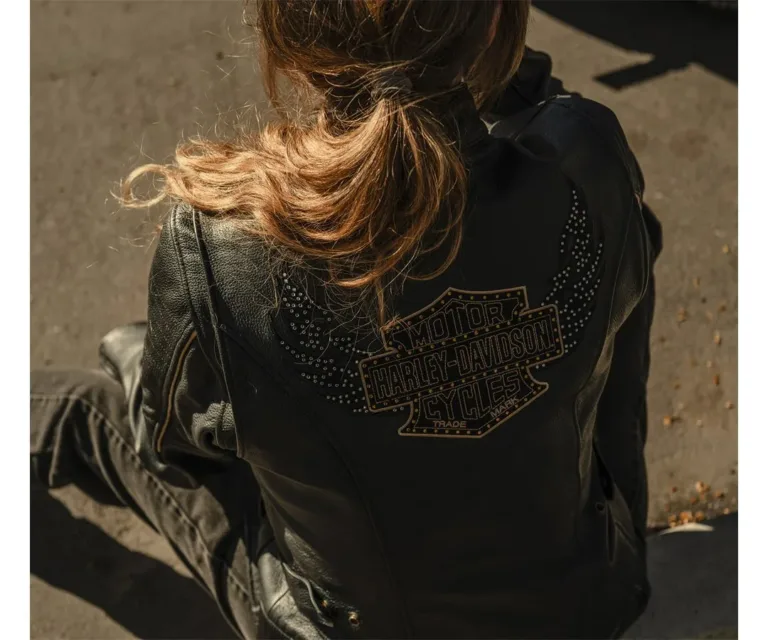 Harley-Davidson Women's Winged Bling Leather Riding Jacket in Harley Black, product image 7.