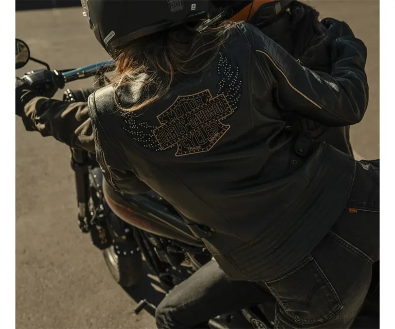 Harley-Davidson Women's Winged Bling Leather Riding Jacket in Harley Black, product image 9.